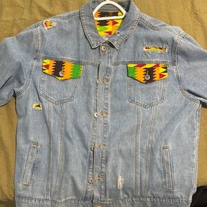 African Denim Jacket with Colorful Accents